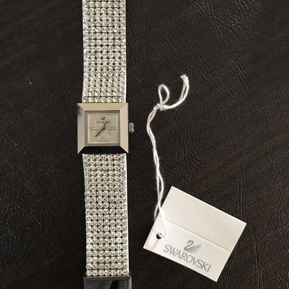 Authentic Swarovski Crystal White Leather Watch